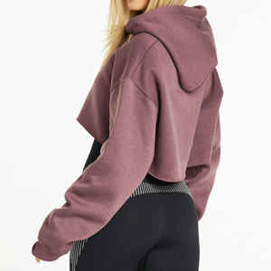 Sudadera con capucha corta de felpa francesa para mujer, con estampado completo, bajo sin rematar, antiarrugas, antipilling, teñido liso frontal, OEM, para primavera - Product Image 5