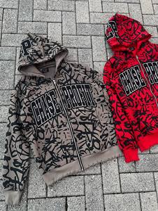 Latest style best rate <b>Zipper</b> <b>Sweatshirt</b> Graffiti Print Oversized Streetwear Purple Red Gray 100% Polyester Knitted Autumn - Product Image 3