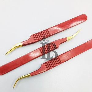 <b>Top</b> Demand New Arrival Sustainable Red Color Gold Tip Stainless Steel Eyelash Extension Tweezers Mega Volume Mink Eyelash - Product Image 5