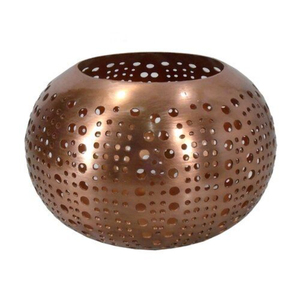Portavelas de Cobre Redondo, Farol Metálico para Velas con Orificios Perforados, Organizador de Escritorio, Ideal para Decoración de Mesa y Hogar - Product Image 1