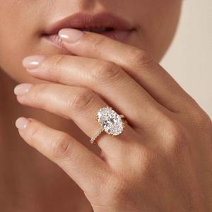 Bagues de fiançailles en or rose 10 carats avec diamant de laboratoire solitaire, pierres latérales fantaisie, forme ovale, ronde, haute joaillerie, or blanc, or jaune - Product Image 5