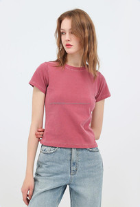 เสื้อยืดผู้หญิงแฟชั่นฤดูร้อนคุณภาพสูงเทรนด์เสื้อยืดผ้าฝ้ายอัดสลิมพิมพ์ลายซีดยาวสั้นซีด240gs - Product Image 2