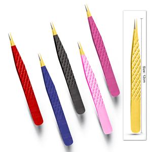 Pince à épiler d'extension de cils en acier inoxydable antistatique de marque privée en vrac fibre de Volume droit pointu forte adhérence pointue - Product Image 1