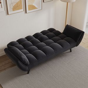 57\" Black Sofa Bed with Soft Two Armrests and Comfortable Throw <b>Pillow</b> for <b>Small</b> Apartment Bedrooms - Product Image 5