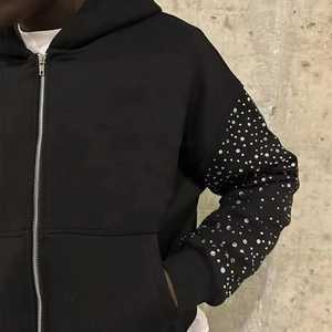Sweat à capuche surdimensionné pour homme, de qualité supérieure, au design tendance, avec fermeture éclair et strass, en mélange polyester/coton, style vintage, en polaire pour le printemps - Product Image 6