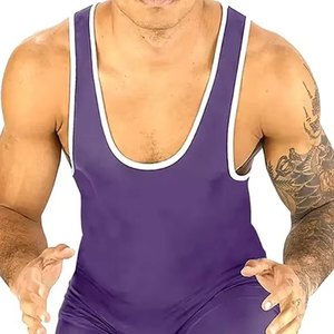 Nouveau design, haute qualité, 100% polyester, justaucorps de lutte personnalisable pour hommes - Séchage rapide et confortable - Product Image 3