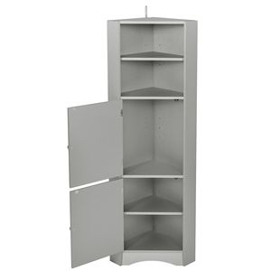 Mobiletto angolare alto da bagno autoportante con ripiani e ante regolabili, unità di stoccaggio in MDF - Product Image 3