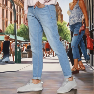 Pantalon en jean léger pour homme, tissu en mélange de coton doux et confortable, idéal pour les voyages d'été, le streetwear et les tenues décontractées au quotidien - Product Image 3