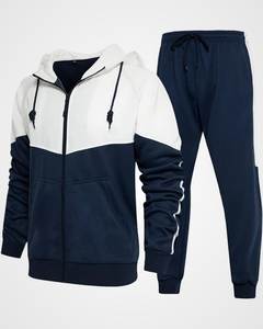 Color Block Solid Men Tracksuit Set Zip up Hoodie and <b>Jogger</b> Pants Breathable Casual Sportswear Winter Front Logo - Product Image 2