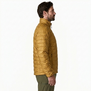 Custom Men's Mustard <b>Quilted</b> Jacket Stand Collar Zipper Closure Windproof Polyester <b>Wadding</b> Casual Autumn Coat - Product Image 4