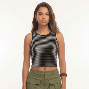Top corto sin mangas a rayas para mujer, camiseta sin mangas a rayas, chaleco de punto acanalado al por mayor, camisola corta, blusa de verano de ajuste ceñido - Product Image 3
