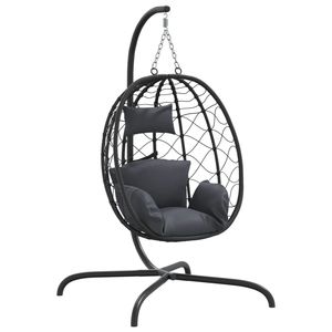 Anthracite Poly <b>Rattan</b> & Steel Hanging <b>Egg</b> <b>Chair</b> with Cushion - Product Image 2