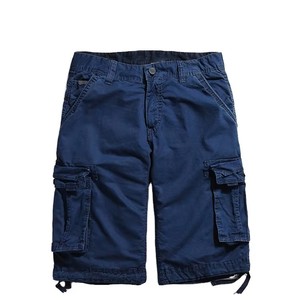 Shorts cargo grande taille pour homme, bleu marine uni, en toile de coton, style bermuda, décontracté, taille mi-haute, fermeture éclair, pour l'été - Product Image 1