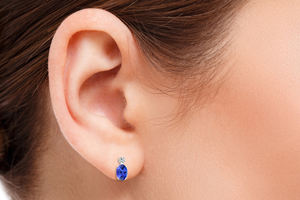 สินค้ามาใหม่ 2026 ต่างหูเพชรและแทนซาไนต์ทรงรีขนาด 7x5 มม. ทองคำขาว 14k แท้ ดีไซน์หรูหรา ของขวัญวันสตรีที่สมบูรณ์แบบ - Product Image 6