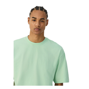 T-shirt en coton à manches courtes et col rond vert clair pour homme, coupe classique, couleur unie, style décontracté, tissu jersey tricoté - Product Image 4
