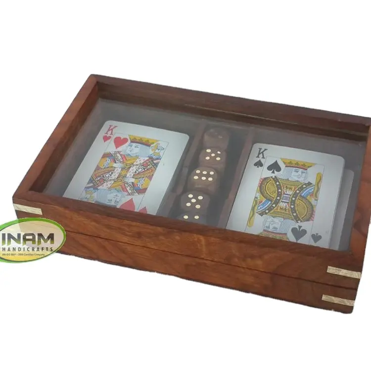 Qualità Premium, design Esclusivo sheesham scatola di legno con le carte da gioco e Dadi/dimensioni 7x4.5 pollici