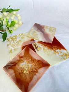 Glitter Resin Coaster Marble & Geode Agate Style <b>Gold</b> Edge Handmade & Customized - Product Image 1