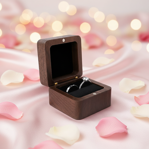 Walnut Wooden <b>Ring</b> <b>Box</b> Magnetic Jewelry Case Velvet Lined Rectangle Gift Packaging for Wedding Proposal - Product Image 6