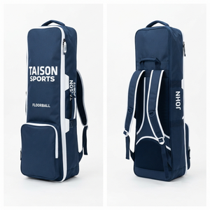 กระเป๋าฟลอร์บอล TAISON SPORTS รุ่นพรีเมียม 600D PU 320 GSM สีกรมท่าขาว หลายช่อง ความจุ 30-40 ลิตร พร้อมสกรีนโลโก้แบบรีดร้อนตามสั่ง - Product Image 1
