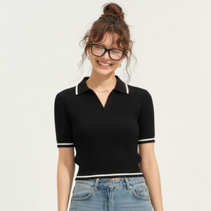Vente en gros de jersey côtelé pour femmes, idéal pour chemises, manches longues, col contrastant, écologique, respirant, extensible, marque privée - Product Image 1