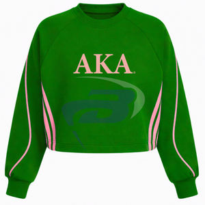Alfa |   Kapa |   Sudadera Corta Rosa y Verde de la Hermandad Alpha con Bordado Rosa y Diseño de Ribete Impreso, Ropa Universitaria de Hermandad - Product Image 2