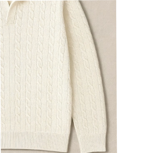 <b>Men's</b> Cream Cable Knit Pullover <b>Sweater</b> Full Sleeve Solid Color Autumn Knitted Polo Neck <b>Sweater</b> - Product Image 3