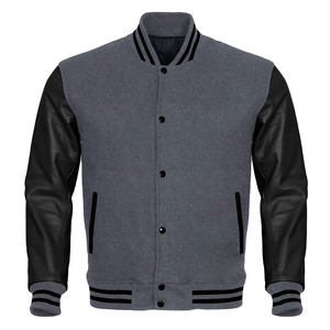 แจ็คเก็ตวิทยาลัยแบบ Letterman Varsity แขนหนังแท้ สีขาว แจ็คเก็ตบอมเบอร์ผู้ชาย เสื้อคลุมลำลอง แจ็คเก็ตโพลีเอสเตอร์สำหรับผู้ชาย - Product Image 4