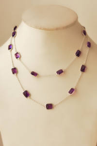 Collar de cadena con bisel de amatista natural Amara Glow con plata de ley 925, estilo moderno y a la moda para mujer. - Product Image 6