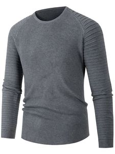Pull en tricot côtelé pour homme, coupe ajustée, manches longues, col rond, uni, haut d'hiver - Product Image 2