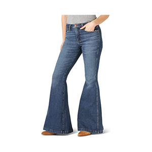 Women's Mid Waist <b>Flare</b> Denim <b>Jeans</b> Full Length Stonewashed <b>Vintage</b> Casual Style 100 Cotton Woven Fabric Leopard Winter - Product Image 1
