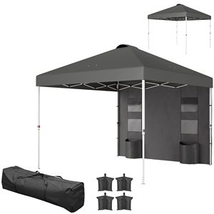 Tenda a Baldacchino Pop-up 3x3 Metri Grigio Scuro con Pareti Laterali, Altezza Regolabile, Riparo Solare Istantaneo con Tasche Portaoggetti - Product Image 1