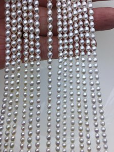 Perlas de Agua Dulce Ovaladas Blancas AAA de 3.5-5mm, Hilo Completo de Perlas Cultivadas Genuinas para Fabricación de Joyería, Venta al Por Mayor - Product Image 2