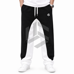 Customizable <b>Men's</b> Black Regular Fit Fleece Sweatpants with <b>White</b> Logo Elastic Waist Casual Winter Wear Straight Pattern - Product Image 1