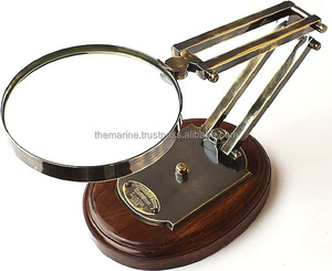 สไตล์วินเทจโบราณเดินเรือทองเหลืองแว่นขยายฐานไม้ตกแต่งบนโต๊ะการศึกษาของขวัญและตกแต่ง - Product Image 1