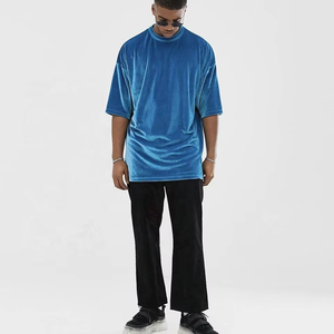 Charlo Garments Wholesale Custom Logo Streetwear Heavyweight T Shirt Manufacturer Velvet Velour Oversized T Shirt for Men - Product Image 1