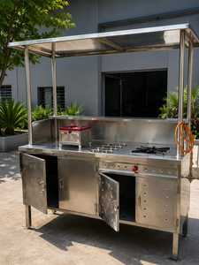 Chariot de service alimentaire mobile en acier inoxydable avec auvent et armoire de rangement, facile à nettoyer, idéal pour la vente de nourriture de rue - Product Image 4