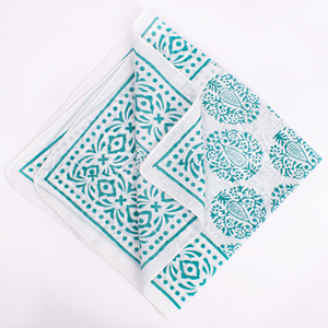 Hand Block Printed Cotton Bandana <b>Square</b> <b>Scarf</b> White Green Geometric Pattern Casual Style Spring Summer Wear Unisex - Product Image 5