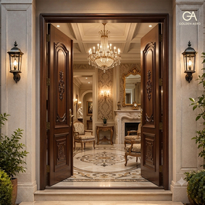 GA-56S Puerta Doble Frontal de Madera Maciza con Panel Tallado en Relieve, Directo de Fábrica para Proyectos de Casas Personalizadas - Product Image 1