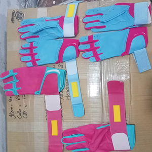 Pink Leather Batting Gloves With Wrist Support <b>Hook</b> And Loop Closure Unisex Adult Training Glove - Product Image 2