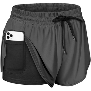 Pantalones Cortos Deportivos de Secado Rápido con Bolsillos, Cintura Elástica, Color Sólido, Tejido de Punto, Spandex, Poliéster, Pantalones Cortos para Entrenamiento - Product Image 1