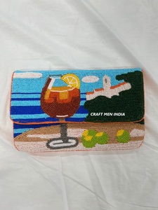 Hand Beaded <b>Pearl</b> Cocktail Glass Clutch <b>Bag</b> Indian Foldable Evening Purse with Flap - Product Image 3