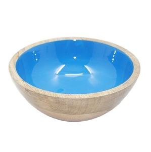 ชามเสิร์ฟอาหารและสลัดทำจากไม้ทรงกลมแบบดั้งเดิมเครื่องครัวเคลือบสีฟ้า - Product Image 1