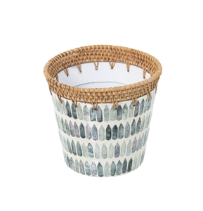 Cesta de mimbre tejida con diseño de incrustaciones de MOP, cubierta decorativa para macetas de interior y exterior, soporte para macetas de jardín estilo boho de Vietnam - Product Image 3