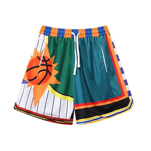 Shorts de basketball sublimés pour hommes, en mesh respirant avec cordon de serrage, design imprimé, coupe classique, taille adulte, pour l'été - Product Image 4