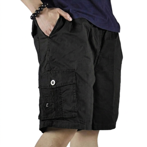 Shorts décontractés pour hommes, style Bermuda, en toile noire unie, écologiques, taille mi-haute, élastiques, séchage rapide, multi-poches - Product Image 3