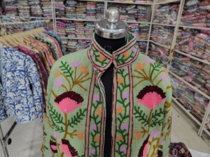 Women's Embroidered Floral Jacket Green With Pink And Purple Flowers Long Sleeve Traditional Style <b>gift</b> for her - Product Image 4