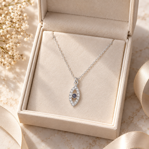 925 Sterling Silver Eye Necklace with Natural <b>Lapis</b> <b>Lazuli</b> – Dainty Pave Marquise Eye Pendant Protection Jewelry - Product Image 6