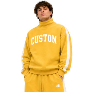Sudadera Oversize de Estilo Urbano con Rayas en Contraste y Cuello Alto, Joggers de Pierna Ancha, Sudaderas con Capucha de Forro Polar Premium de Alto Gramaje con Estampado Personalizado ODM - Product Image 3