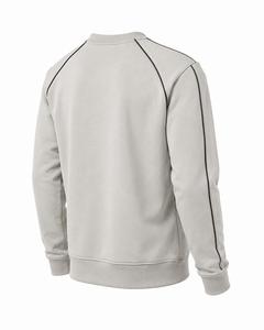Sweat-shirt pour homme gris clair à col rond, coupe classique, couleur unie, poche zippée, style décontracté, en coton tricoté, style automne, faible MOQ - Product Image 3