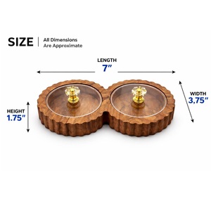 Hot Selling Handcrafted Spice <b>Box</b> <b>Masala</b> Dabba Acrylic Lid with 2 Round Compartments & Spoon Acacia Wood Spice <b>Box</b> Set - Product Image 5